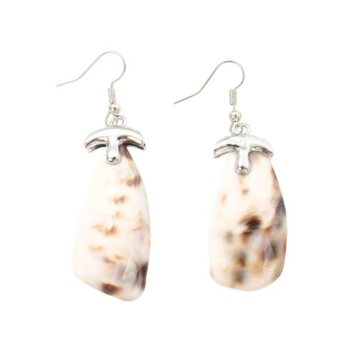 Shell Drop Earring, with Brass, fashion jewelry & for woman 