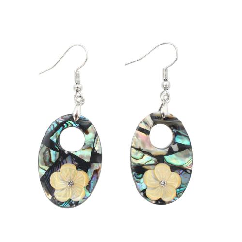 Abalone Shell Drop Earring, with Brass, fashion jewelry & for woman & with rhinestone & hollow 