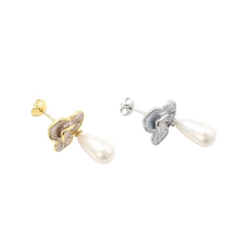 Brass Stud Earring, with Plastic Pearl, plated, fashion jewelry & for woman earring size pearl size 