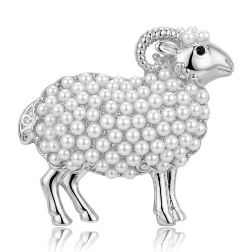 Zinc Alloy Brooch, with Plastic Pearl, Sheep, plated, fashion jewelry & for woman 