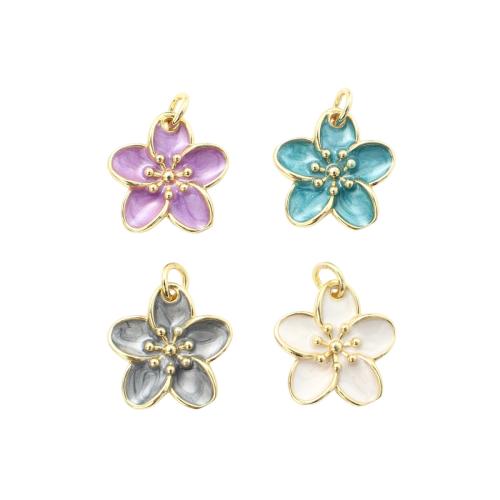 Emaille Messing Anhänger, Blume, goldfarben plattiert, DIY, keine, 15.5x15.5x3.6mm, verkauft von PC