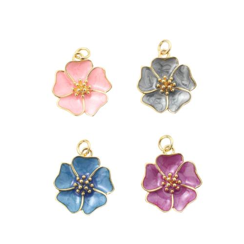 Emaille Messing Anhänger, Blume, goldfarben plattiert, DIY, keine, 17.6x17.6x3.8mm, verkauft von PC