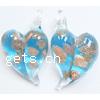 Lampwork Pendants, Heart, handmade, gold sand, blue 