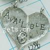 Zinc Alloy Heart Pendants, plated nickel, lead & cadmium free 