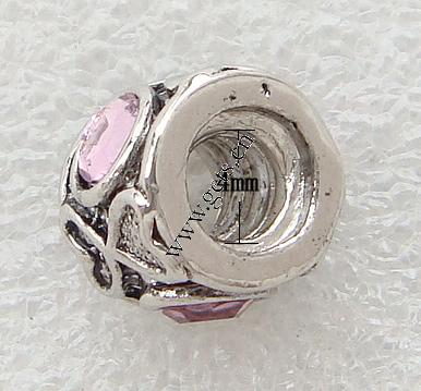 grano Europeo de aleación Zinc con diamante, aleación de zinc, Tubo, chapado, sin rosca & con diamantes de imitación, más colores para la opción, 10x8mm, agujero:aproximado 4mm, Vendido por UD