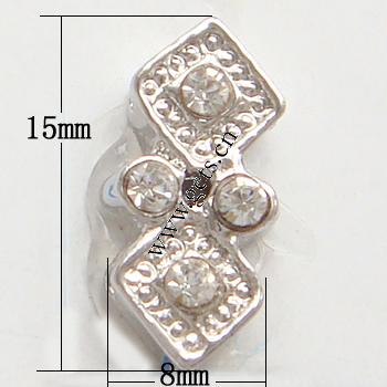 Barra separadora de diamantes de imitación, con aleación de zinc, Lazo, chapado, enchapado grueso más que los 3μm & con diamantes de imitación de Mideast & 2-sarta, más colores para la opción, libre de níquel, 15x8x4mm, Vendido por UD