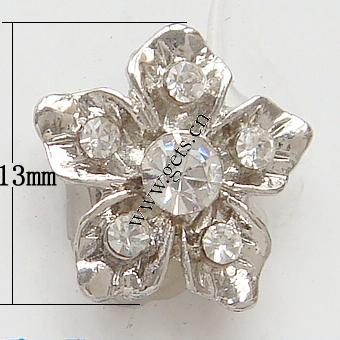 Connecteur en alliage zinc à stras, alliage de zinc, fleur, Placage, avec les strass de Moyen-Orient, plus de couleurs à choisir, sans nickel, grade A, 13x13x3mm, Vendu par PC