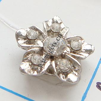 Connecteur en alliage zinc à stras, alliage de zinc, fleur, Placage, avec les strass de Moyen-Orient, plus de couleurs à choisir, sans nickel, grade A, 13x13x3mm, Vendu par PC