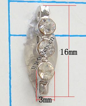 Barra separadora de diamantes de imitación, chapado, enchapado grueso más que los 3μm & 4-aro & con diamantes de imitación de Mideast, más colores para la opción, libre de níquel, plomo & cadmio, 16x3x4mm, Vendido por UD