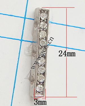 Rectángulo Rhinestone Spacer, diamantes de imitación, con aleación de zinc, chapado, 3-aro & con diamantes de imitación de Mideast, más colores para la opción, libre de plomo & níquel, 24x3x4mm, Vendido por UD