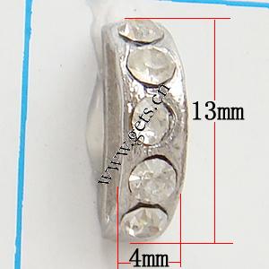 La mitad Ronda Puente Rhinestone Spacer, diamantes de imitación, con aleación de zinc, chapado, enchapado grueso más que los 3μm & con diamantes de imitación de Mideast & 2-sarta, más colores para la opción, libre de níquel, 13x4x6mm, Vendido por UD