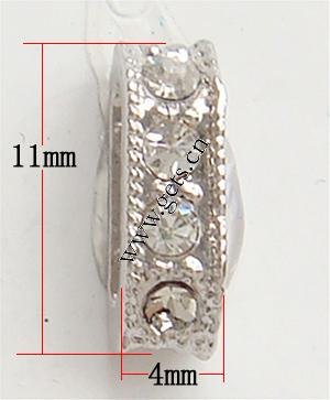 Moda Puente Rhinestone Spacer, diamantes de imitación, con aleación de zinc, chapado, enchapado grueso más que los 3μm & con diamantes de imitación de Mideast & 2-sarta, más colores para la opción, libre de níquel, 11x4x4mm, Vendido por UD