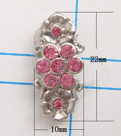 Connecteur en alliage zinc à stras, alliage de zinc, fleur, Placage, épaisseur de bordé plus de 3μm & avec les strass de Moyen-Orient & 2 fils, plus de couleurs à choisir, grade A, 22x10mm, Vendu par PC