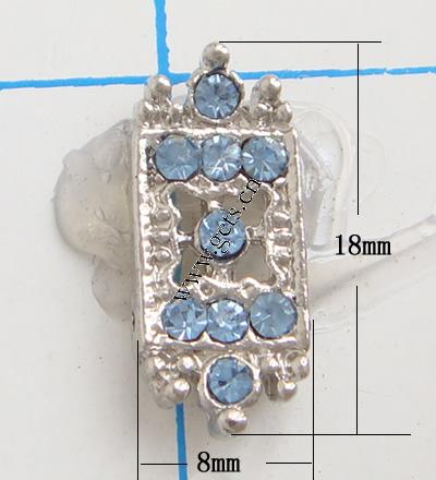 Barra separadora de diamantes de imitación, con aleación de zinc, Rectángular, chapado, con diamantes de imitación de Mideast & 2-sarta, más colores para la opción, libre de níquel, plomo & cadmio, 18x8mm, Vendido por UD