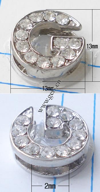 Цинковый сплав Письмо шарм скольжения, цинковый сплав, Буква G, Другое покрытие, с Ближнем Востоке горный хрусталь, Много цветов для выбора, не содержит никель, 13x13mm, продается PC