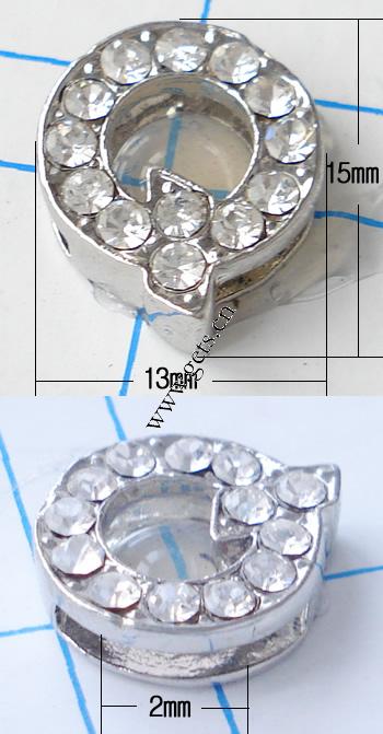 Цинковый сплав Письмо шарм скольжения, цинковый сплав, Буква Q, Другое покрытие, с Ближнем Востоке горный хрусталь, Много цветов для выбора, не содержит никель, свинец, Оценка, 15x13mm, отверстие:Приблизительно 2mm, продается PC