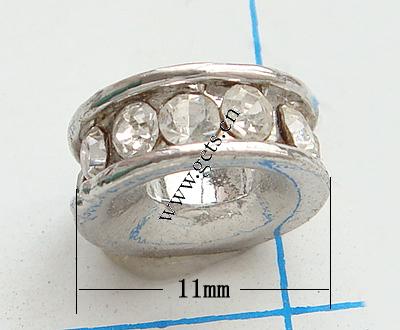 Rondelle Strass Spacer, mit Zinklegierung, flache Runde, plattiert, mit Strass von Nahost, keine, frei von Nickel, Blei & Kadmium, 11x5mm, verkauft von PC