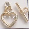 Brass Toggle Clasp, Heart, plated, single-strand 