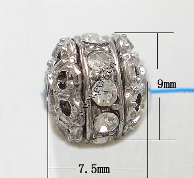 Bola Rhinestone Spacer, diamantes de imitación, con aleación de zinc, Esférico, chapado, con diamantes de imitación de Mideast, más colores para la opción, Grado A, 9x7.5mm, Vendido por UD