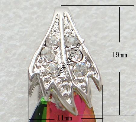 Fianza de pellizco de latón, metal, Hoja, chapado, con diamantes de imitación, más colores para la opción, 19x11mm, Vendido por UD