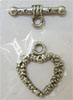 Zinc Alloy Toggle Clasp, Heart, textured & single-strand cadmium free 