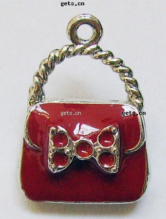 Pendentifs de sac à main en alliage zinc, alliage de zinc, Placage, avec les strass tchèques & avec une décoration de noeud à boucles & émail, plus de couleurs à choisir, 20x28mm, Vendu par PC