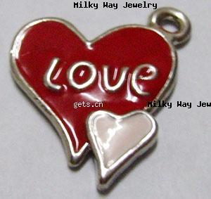 Zinc Alloy Enamel Pendants, Heart, word love, plated, more colors for choice, 19x21mm, Sold By PC