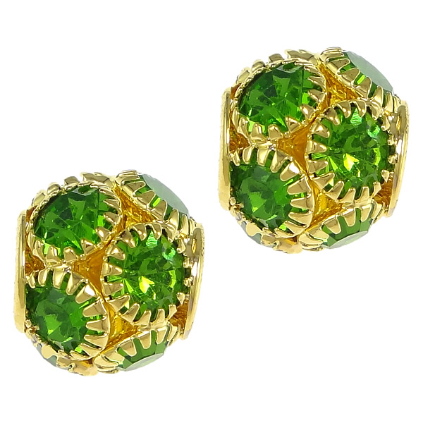 2:gold color plated with green rhinestone