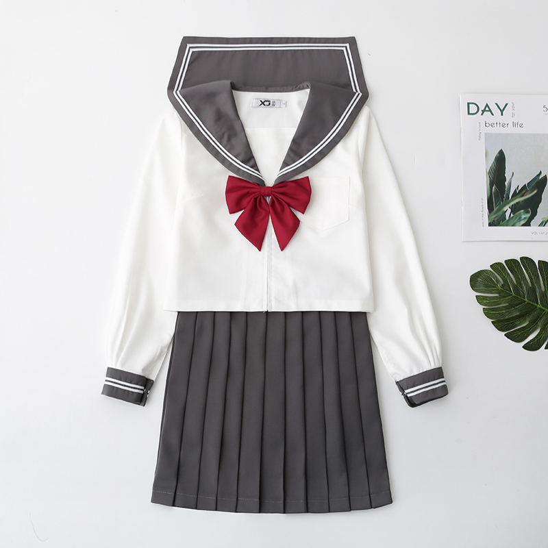 gray Long sleeve skirt (tie red)