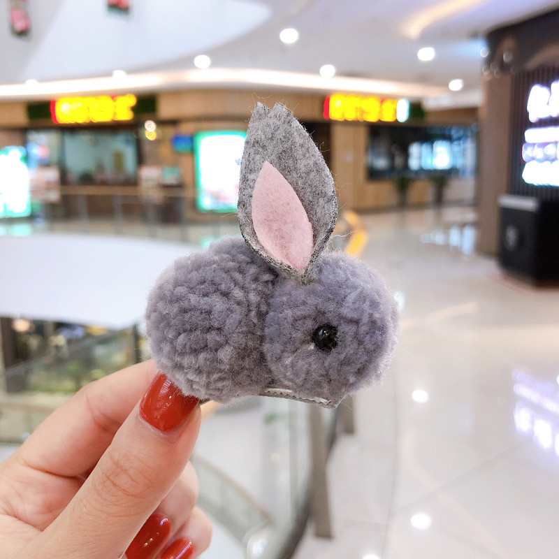 8:Gray rabbit hair clip