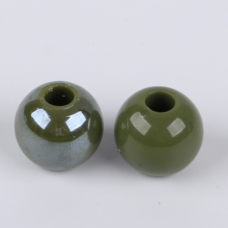 Dark green white plated round beads