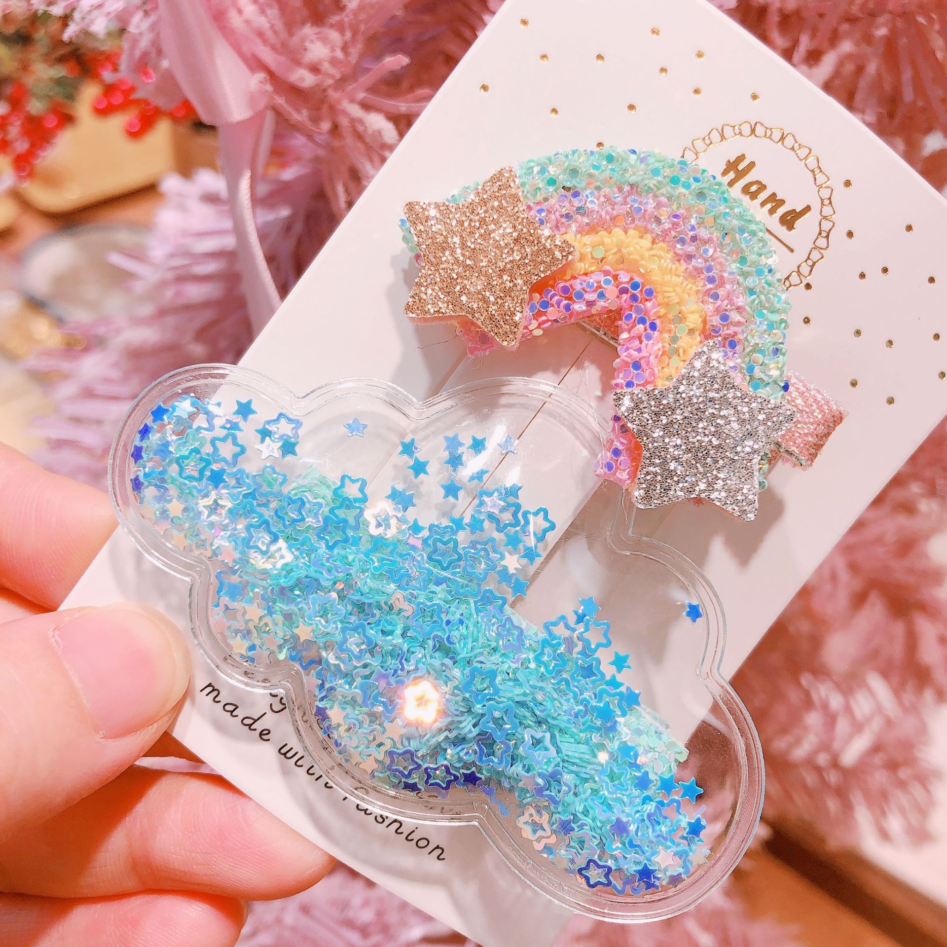 7:Kill. Blue sequin set 1 card / 2 Rainbow hairpin color random