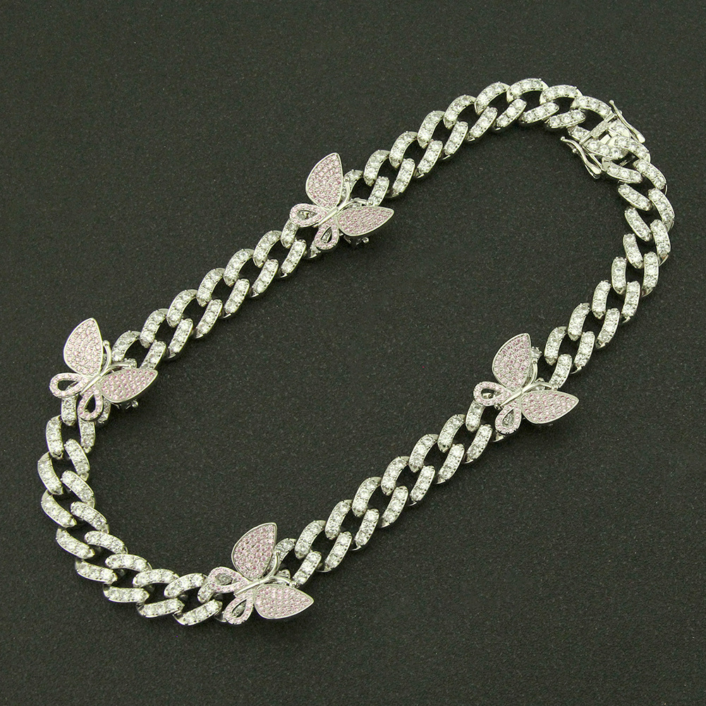 Silver (4 pink diamond butterflies)-18inch