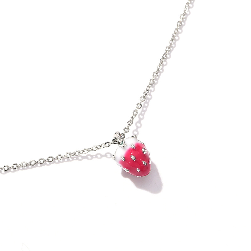 Silver strawberry necklace clavicle chain