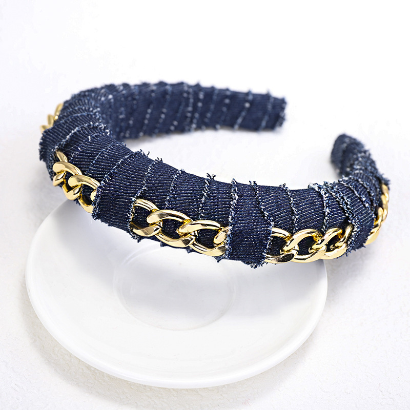 3:3cm wide dark blue denim chain wound sponge hair hoop