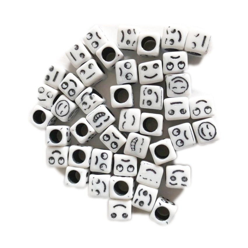 31:6*6mm black acrylic expression beads on white background