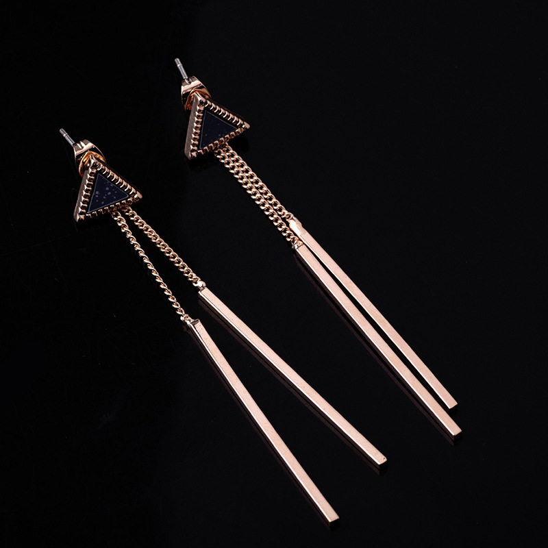 Drop earring with ear stud, Rose gold