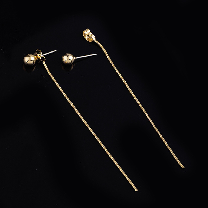 Drop earring with ear stud, Golden