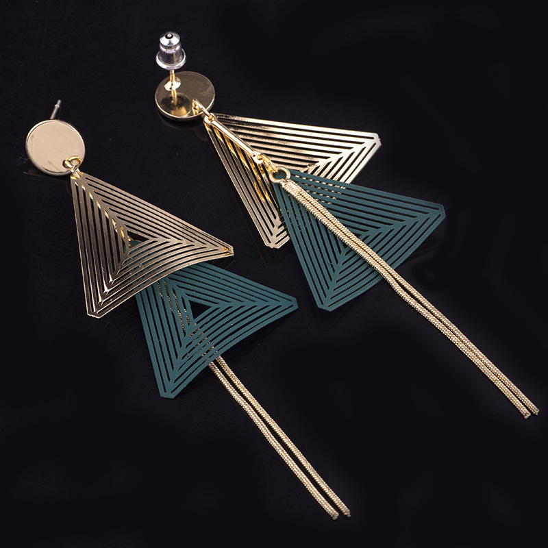 Drop earring with ear stud, Green