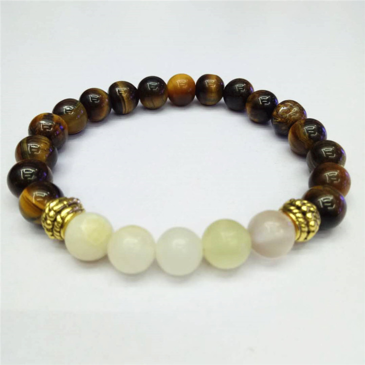 3:Tiger Eye and Light Mottle Green Jade and Gold Hardware