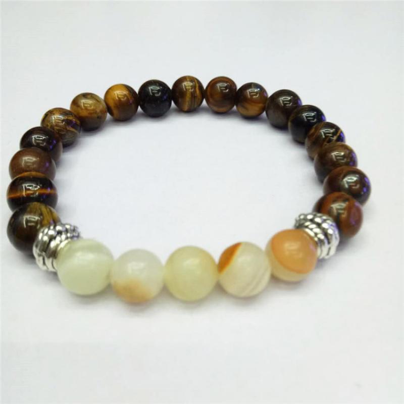 Tiger Eye and Light Mottle Green Jade Silver Hardw