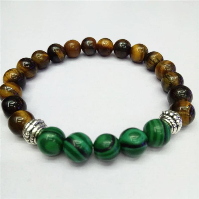 Tiger Eye and Malachite Silver Hardware