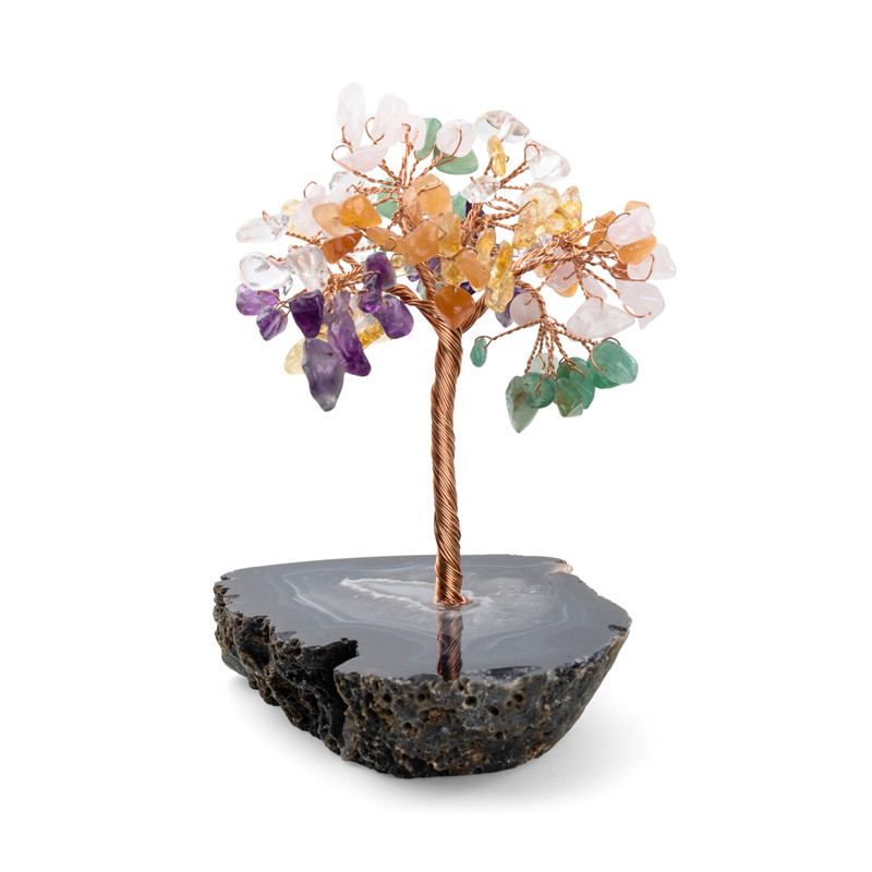 Colorful gravel tree + gray black thick agate piec