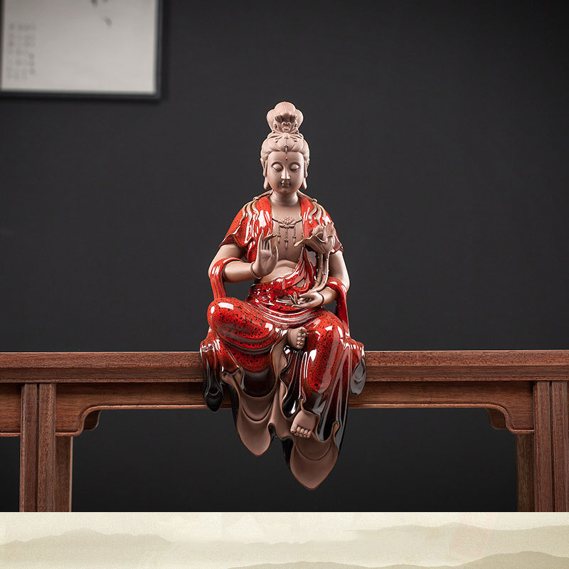 2:Large Holding Lotus Guanyin-Kiln Turns Red