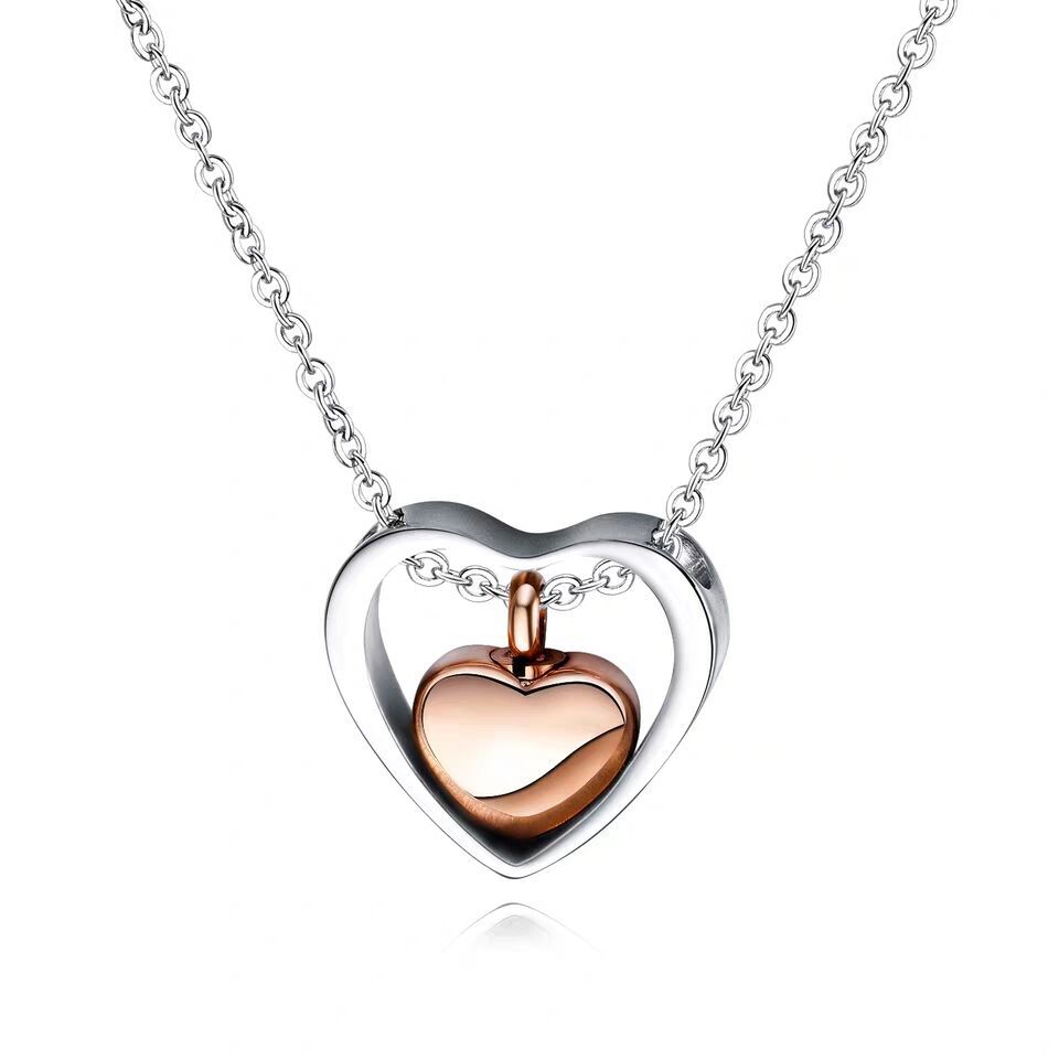 Large double heart necklace rose gold