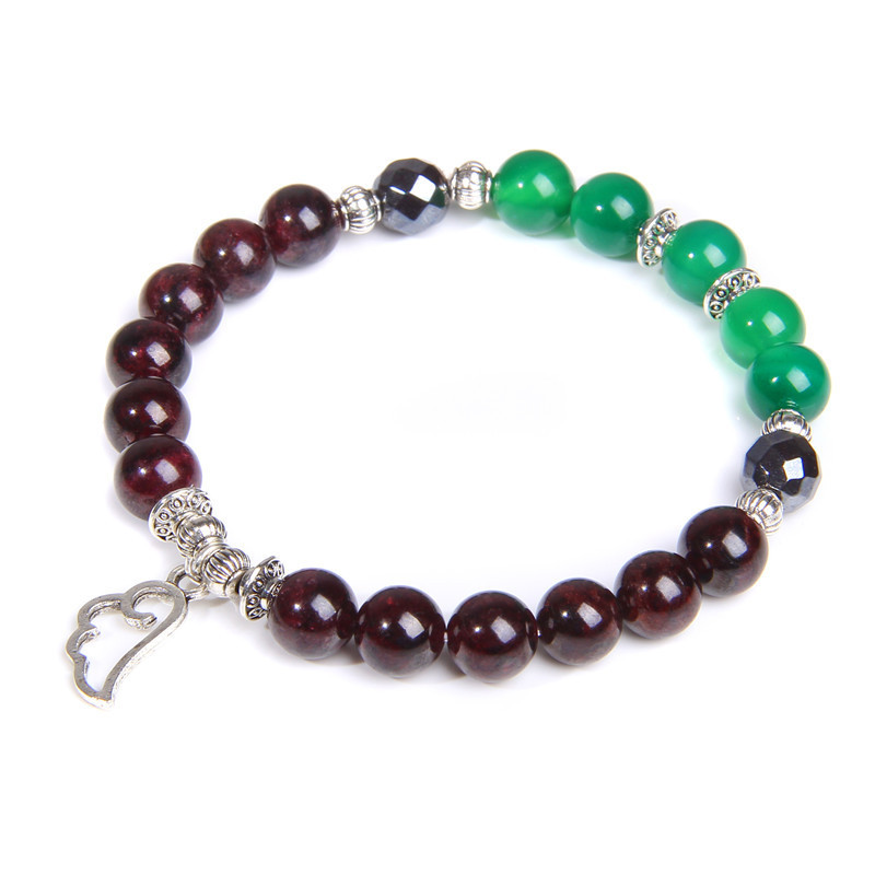 Green Agate Garnet Bracelet 21cm