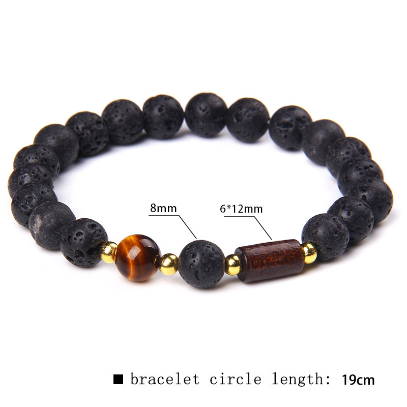 1:Red Tiger Volcanic Stone Wood Bead Bracelet