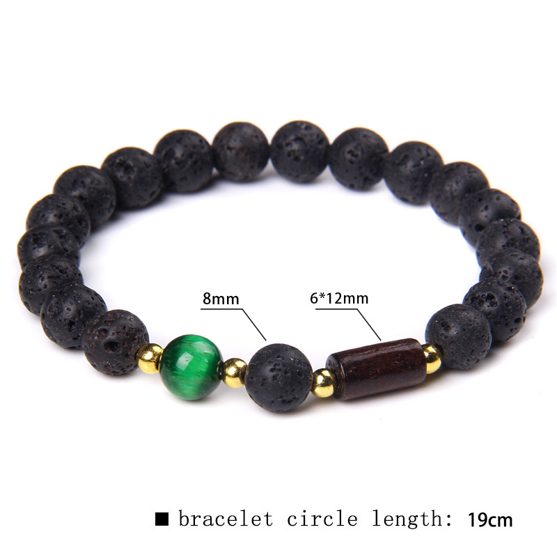 Green Tiger Volcanic Stone Wood Bead Bracelet