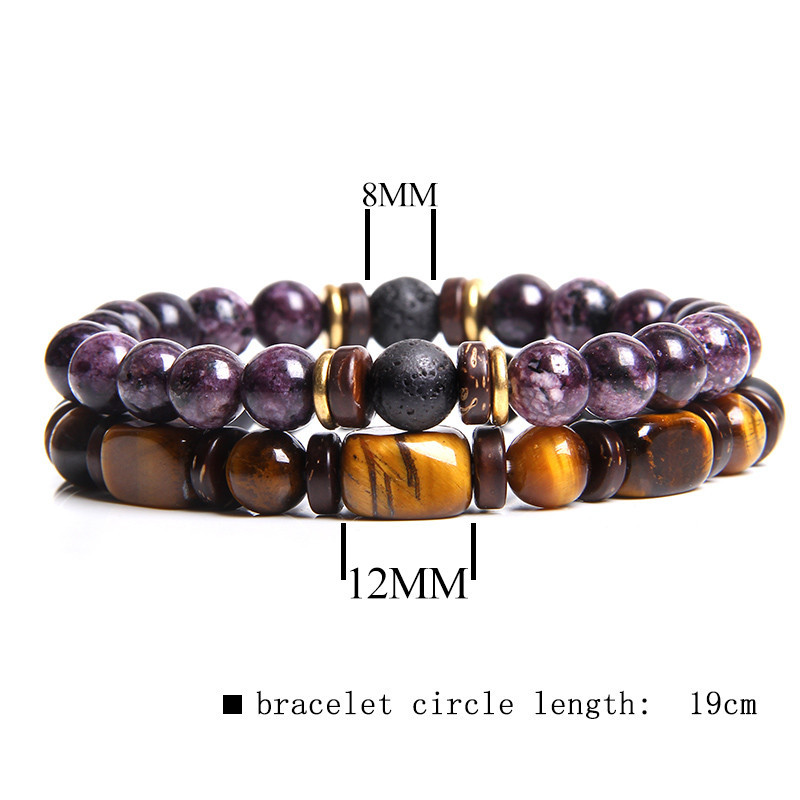 Cube Tiger Eye Purple Granite Combination Bracelet