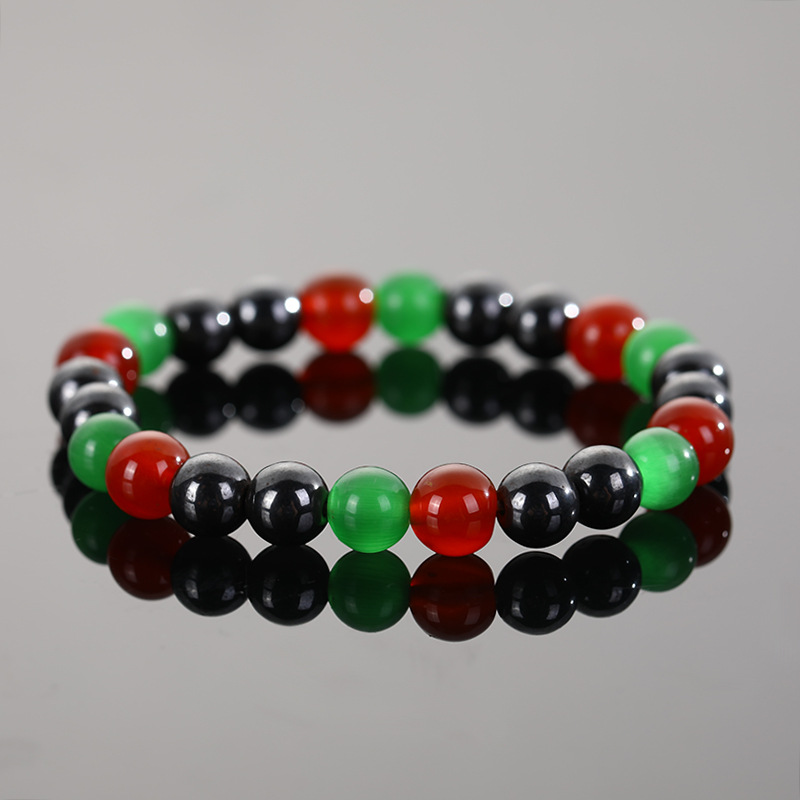 8mm Magnet Red Agate Green Cat Eye Bracelet